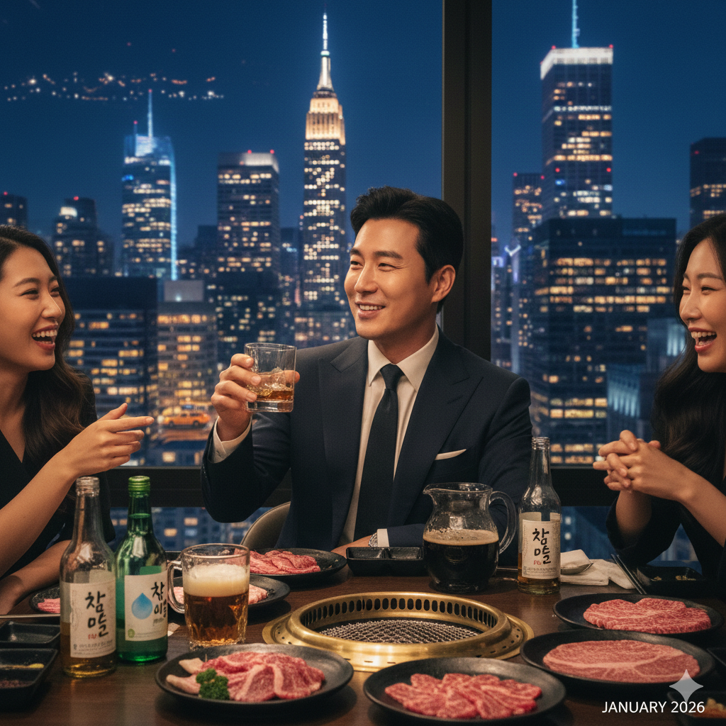 korean restaurant table with shared dishes and banchan